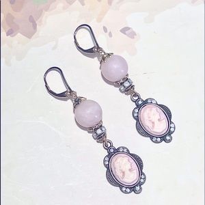 Pink Cameo Drop Earrings